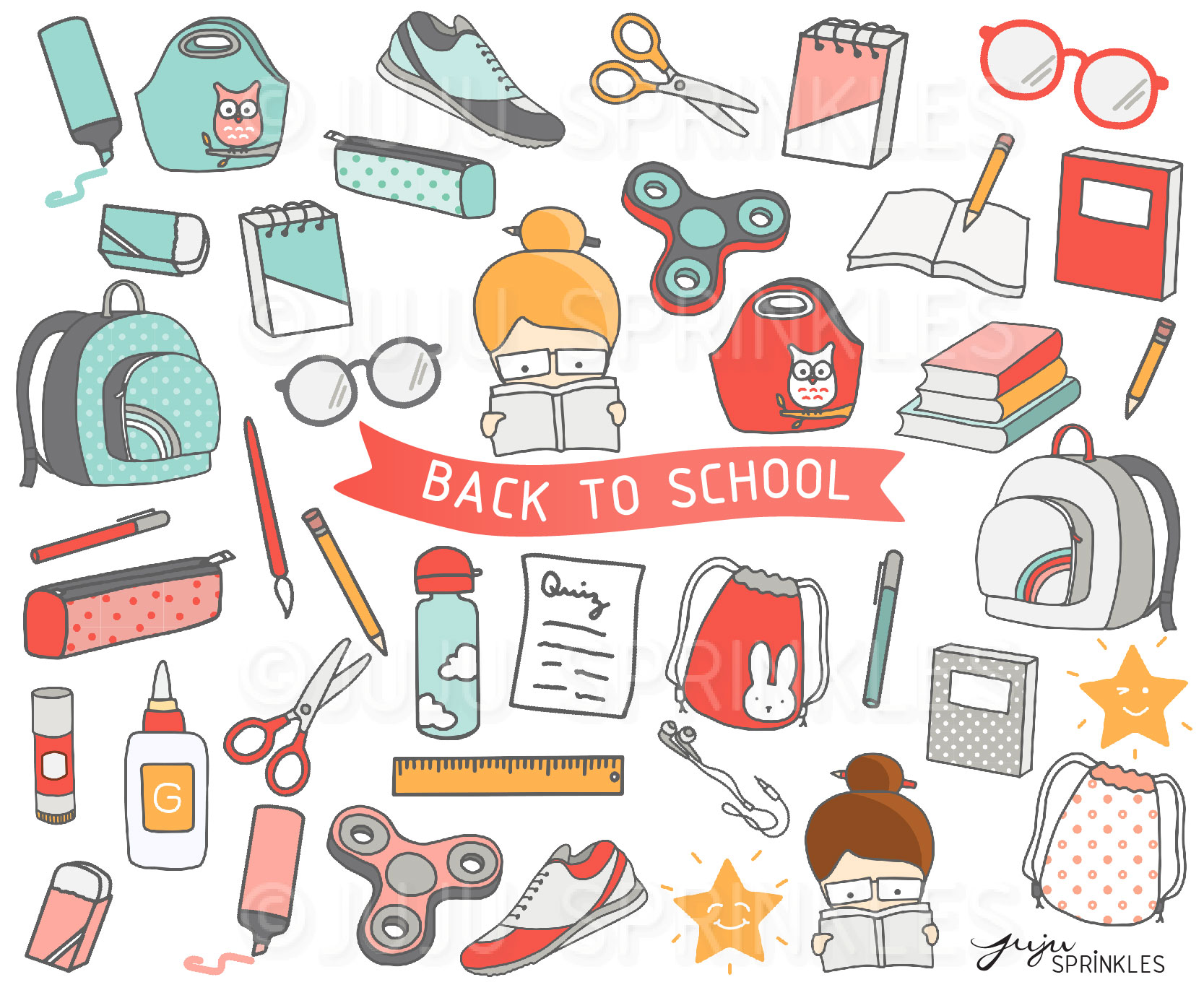Back to School Clipart and Sticker Set - Juju Sprinkles