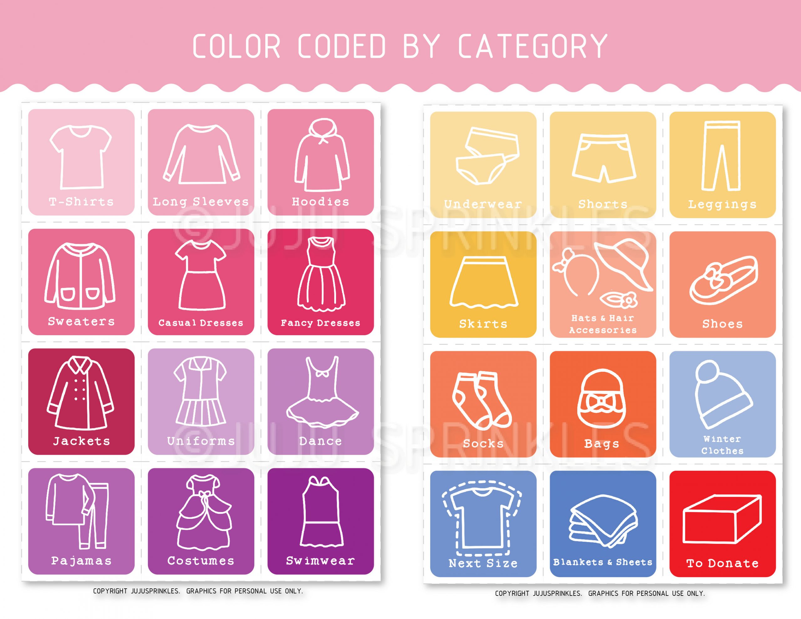 Kids Closet Organizational Labels Printable - Girls - Juju Sprinkles